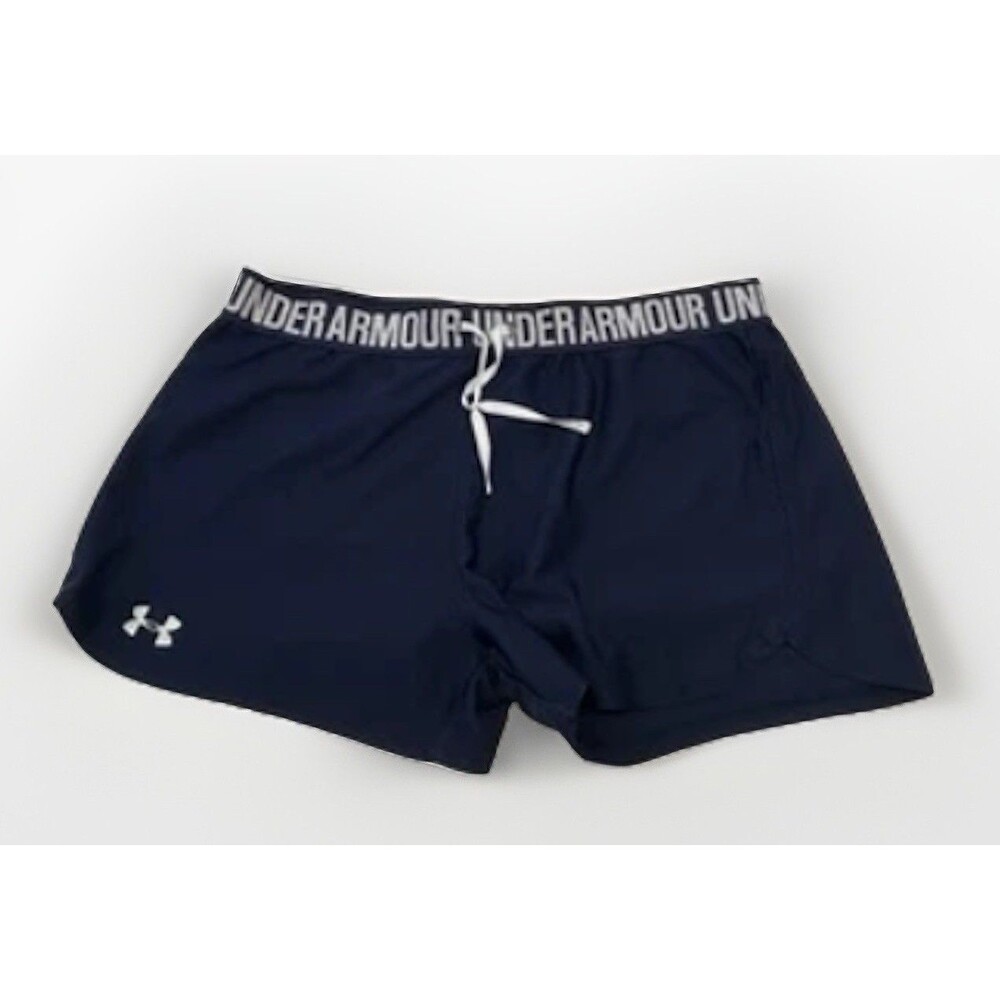 Under Armour Athletic Running Shorts Womens Blue Stretch Waist Logo Solid